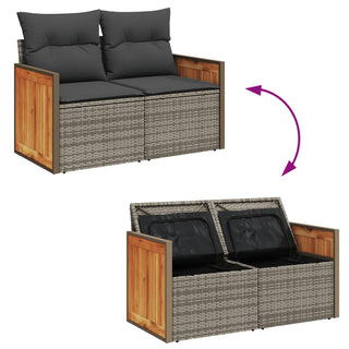 Tuinbank 2-Zits Met Kussens Poly Rattan Grijs