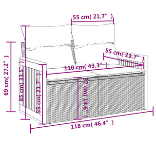 Tuinbank 2-Zits Met Kussens Poly Rattan Grijs