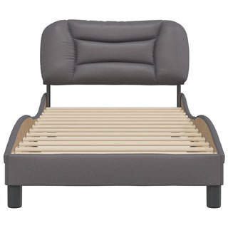 Bedframe Met Hoofdbord Kunstleer Grijs 90X190 Cm