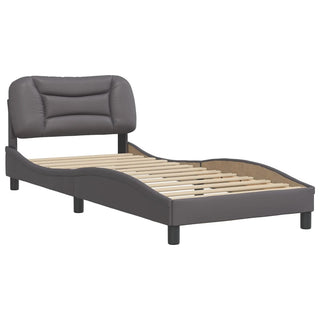 Bedframe Met Hoofdbord Kunstleer Grijs 90X200 Cm