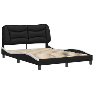 Bedframe Met Hoofdbord Kunstleer Zwart En Wit 140X190 Cm