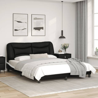 Bedframe Met Hoofdbord Kunstleer Zwart En Wit 160X200 Cm