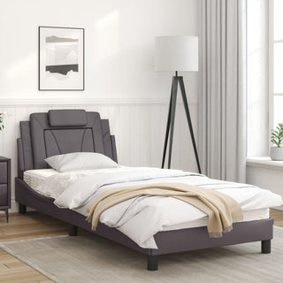 Bedframe Met Hoofdbord Kunstleer Grijs 80X200 Cm