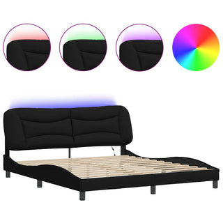 Bedframe Met Led-Verlichting Stof Zwart 180X200 Cm