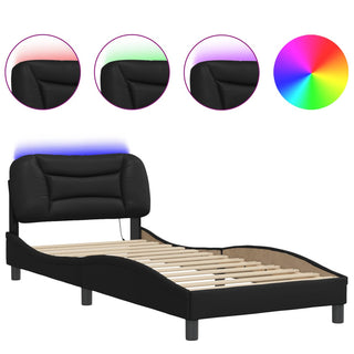 Bedframe Met Led-Verlichting Kunstleer Zwart 90X190 Cm