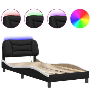 Bedframe Met Led-Verlichting Kunstleer Zwart En Wit 90X190 Cm