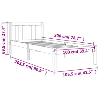 Bedframe Massief Grenenhout Wasbruin 100X200 Cm