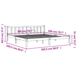 Bedframe Massief Grenenhout Wasbruin 200X200 Cm