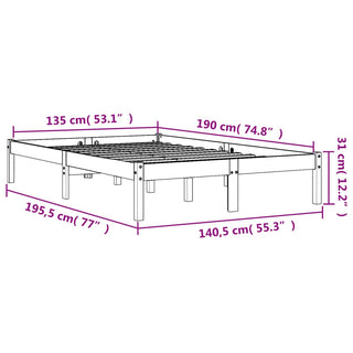 Bedframe Massief Grenenhout Wasbruin 135X190 Cm