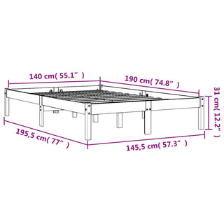 Bedframe Massief Grenenhout Wasbruin 140X190 Cm