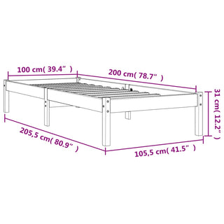 Bedframe Massief Grenenhout Wasbruin 100X200 Cm