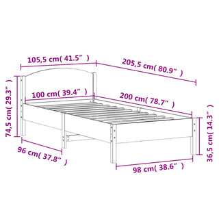 Bedframe Met Hoofdbord Massief Grenenhout 100X200 Cm