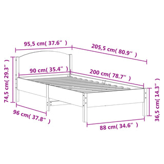 Bedframe Met Hoofdbord Massief Grenenhout 90X200 Cm