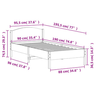 Bedframe Met Hoofdbord Massief Grenenhout 90X190 Cm