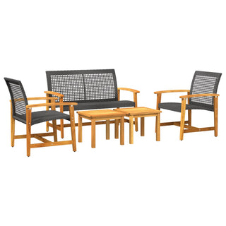 5-Delige Loungeset Poly Rattan En Acaciahout Zwart