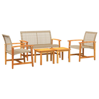 5-Delige Loungeset Poly Rattan En Acaciahout Beige