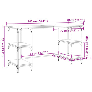 Bureau 140X50X75 Cm Metaal En Bewerkt Hout Eiken