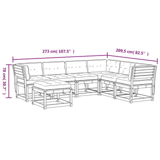 7-Delige Loungeset Met Kussens Massief Grenenhout