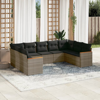 9-Delige Loungeset Met Kussens Poly Rattan