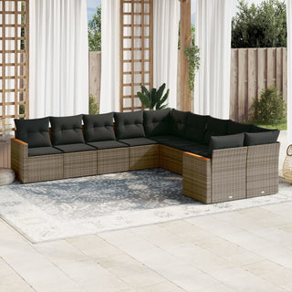 10-Delige Loungeset Met Kussens Poly Rattan