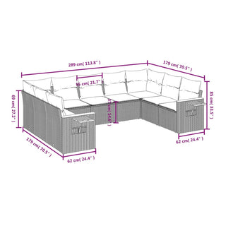 9-Delige Loungeset Met Kussens Poly Rattan