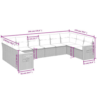 10-Delige Loungeset Met Kussens Poly Rattan