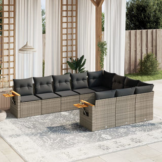 10-Delige Loungeset Met Kussens Poly Rattan Beige