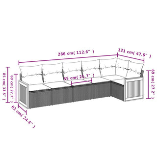 6-Delige Loungeset Met Kussens Poly Rattan