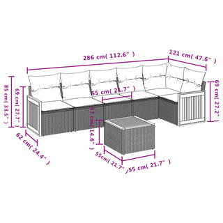 7-Delige Loungeset Met Kussens Poly Rattan Zwart