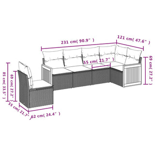 6-Delige Loungeset Met Kussens Poly Rattan