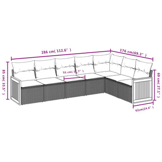 7-Delige Loungeset Met Kussens Poly Rattan Zwart