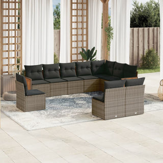 10-Delige Loungeset Met Kussens Poly Rattan