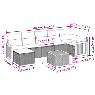 8-Delige Loungeset Met Kussens Poly Rattan Grijs