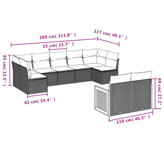 9-Delige Loungeset Met Kussens Poly Rattan