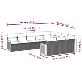 10-Delige Loungeset Met Kussens Poly Rattan