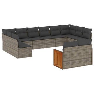 12-Delige Loungeset Met Kussens Poly Rattan Grijs