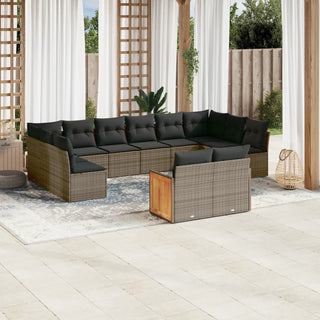 12-Delige Loungeset Met Kussens Poly Rattan Grijs