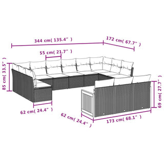 13-Delige Loungeset Met Kussens Poly Rattan Grijs