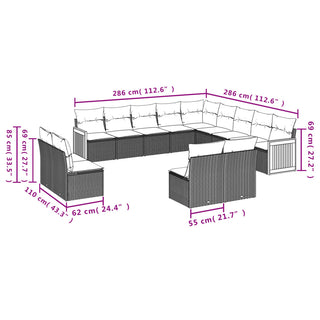 13-Delige Loungeset Met Kussens Poly Rattan Zwart