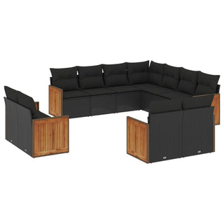 11-Delige Loungeset Met Kussens Poly Rattan Zwart