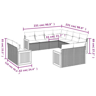 11-Delige Loungeset Met Kussens Poly Rattan Zwart