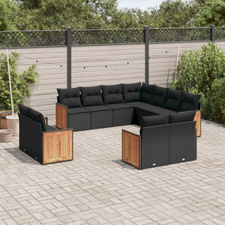 11-Delige Loungeset Met Kussens Poly Rattan Zwart