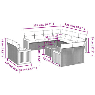 12-Delige Loungeset Met Kussens Poly Rattan Zwart