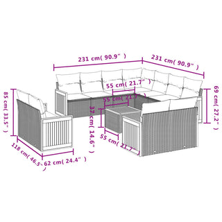 12-Delige Loungeset Met Kussens Poly Rattan Grijs