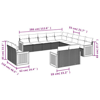 13-Delige Loungeset Met Kussens Poly Rattan Grijs