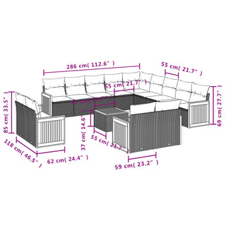 14-Delige Loungeset Met Kussens Poly Rattan Zwart