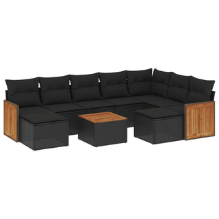 10-Delige Loungeset Met Kussens Poly Rattan Zwart