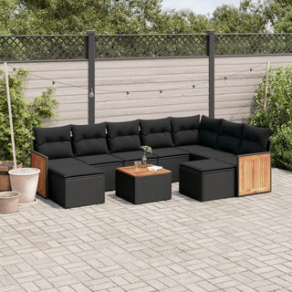 10-Delige Loungeset Met Kussens Poly Rattan Zwart