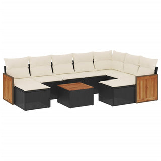 10-Delige Loungeset Met Kussens Poly Rattan Zwart