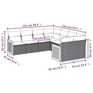 8-Delige Loungeset Met Kussens Poly Rattan Beige